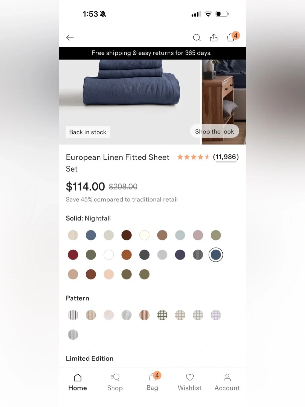 Full European Linen Fitted Sheet Set in Nightfall - $114